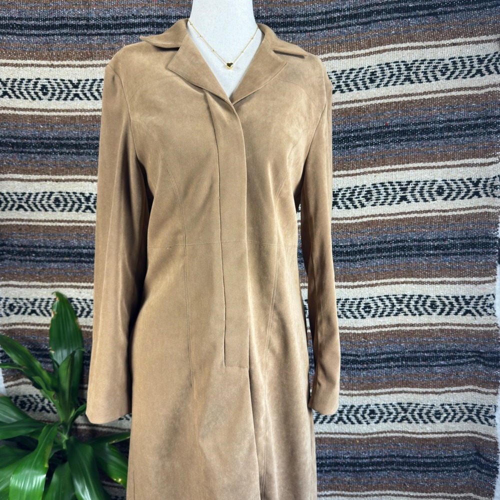 Amanda Smith Petite Tan Faux Suede Long Sleeve Coat Dress Size 6P Notched Collar